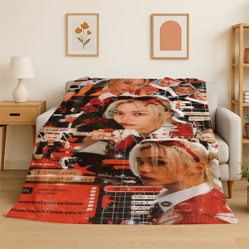 Kpop Felix Stray Kids Musik-Flanelldecke, weiche, warme Überwurfdecke für Schlafzimmer, Wohnzimmer, Bett, Reisen, Camping, Picknick, Geschenk