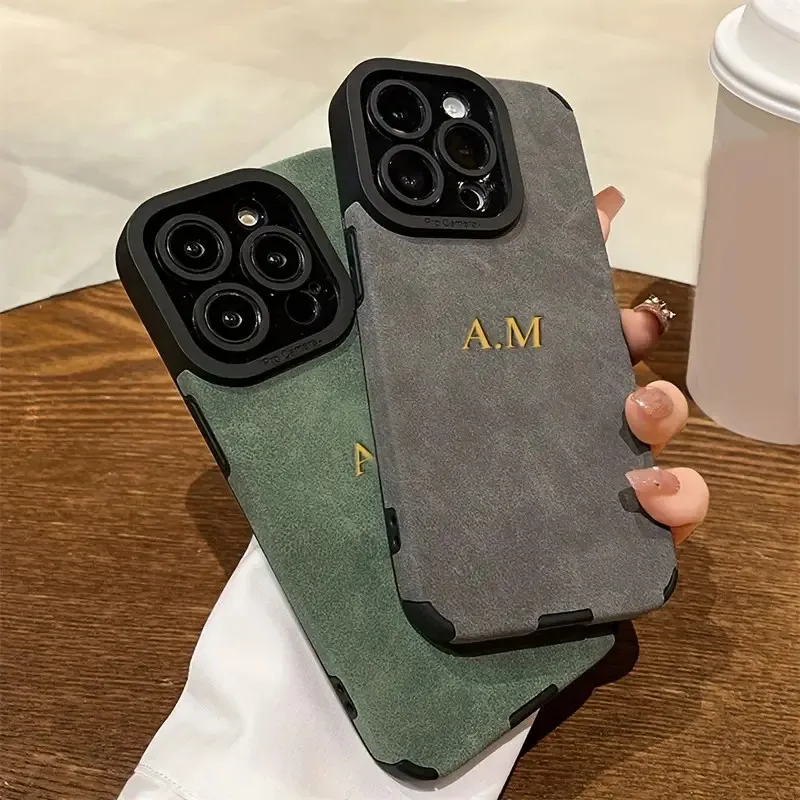 

Personalized Matte Lambskin Leather Case For iPhone 16 15 Pro 14 13 12 11 Pro Max Customized Name Initials Luxury Cases 16 Plus