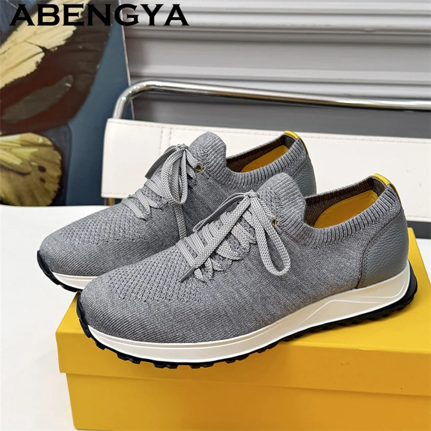 Men's Sneakers Running Walking Knit Shoes Fashion Casual High Quality Sport Athletic Gym Lightweight Casual Flat Shoes for Man