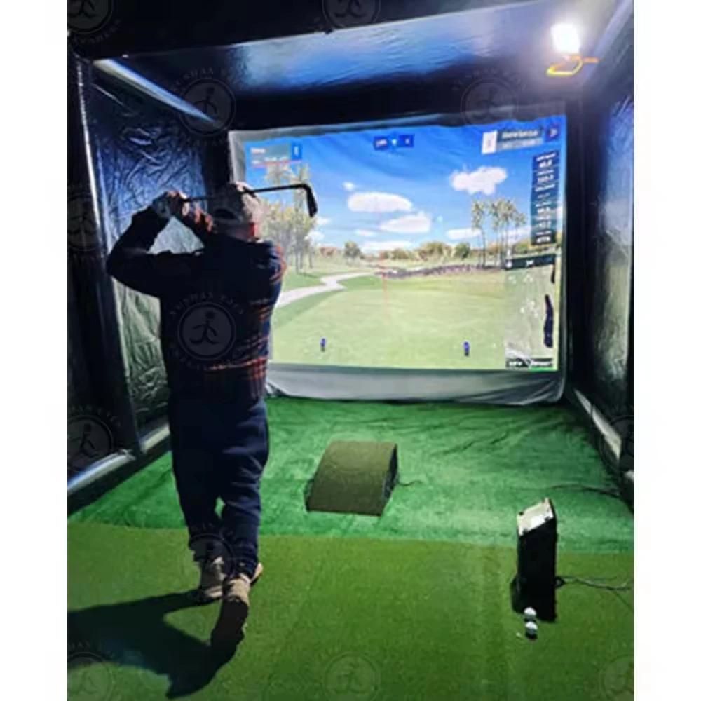 Innovative Golf Simulator Building Air Tight Inflatable Golf Practice Swing Simulator Net Cage Tent with Hitting Screen