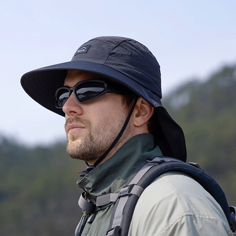 Men\'s Quick Drying Fisherman Caps Summer Anti UV Sun Bucket Hat For Women Outdoor Breathale Wide Brim Fishing Hat With Neck Flap