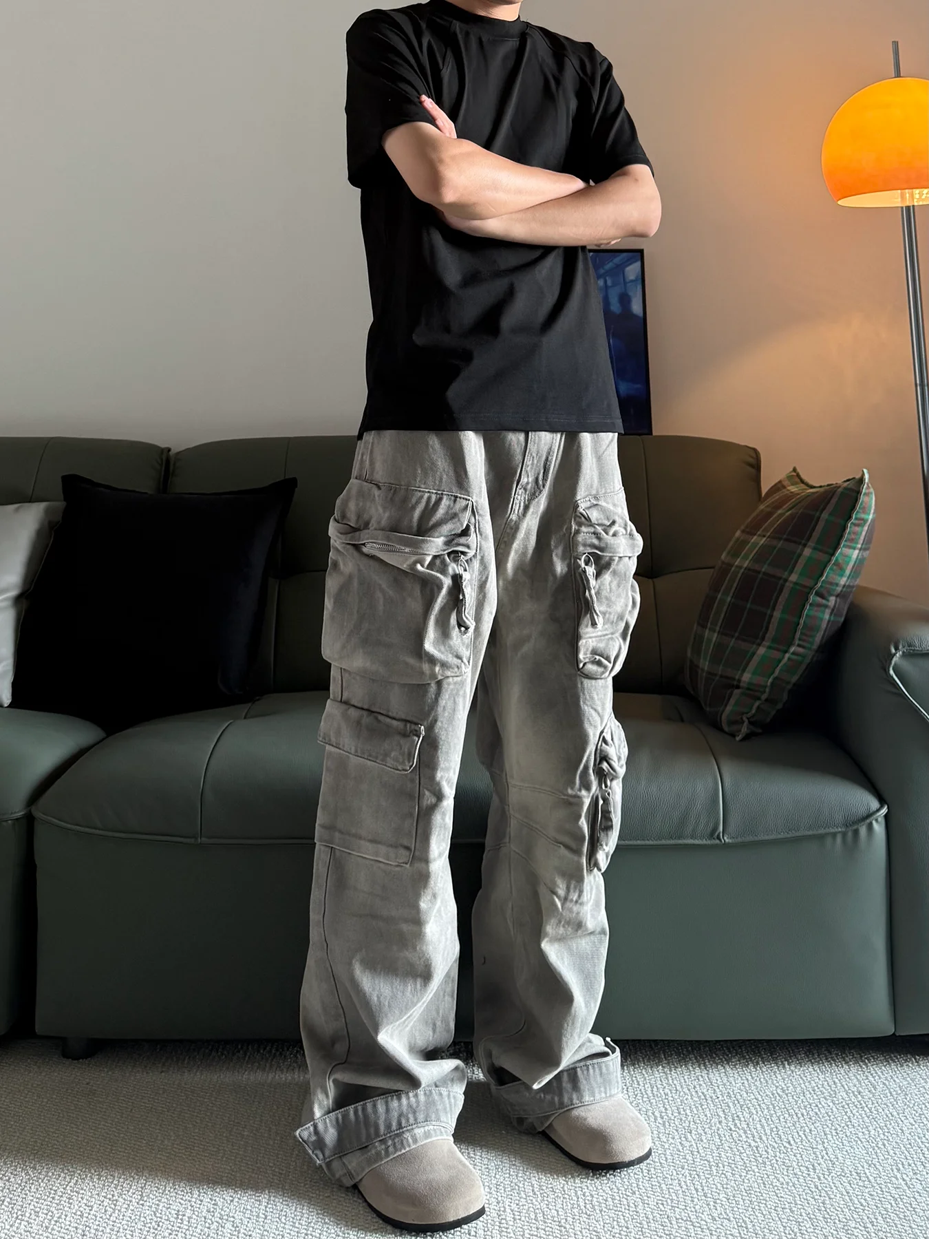 

Летние американские ретро большие прямые брюки со свободной талией, длинные брюки, повседневная рабочая одежда, брюки, молодежные хлопковые джинсы Faion