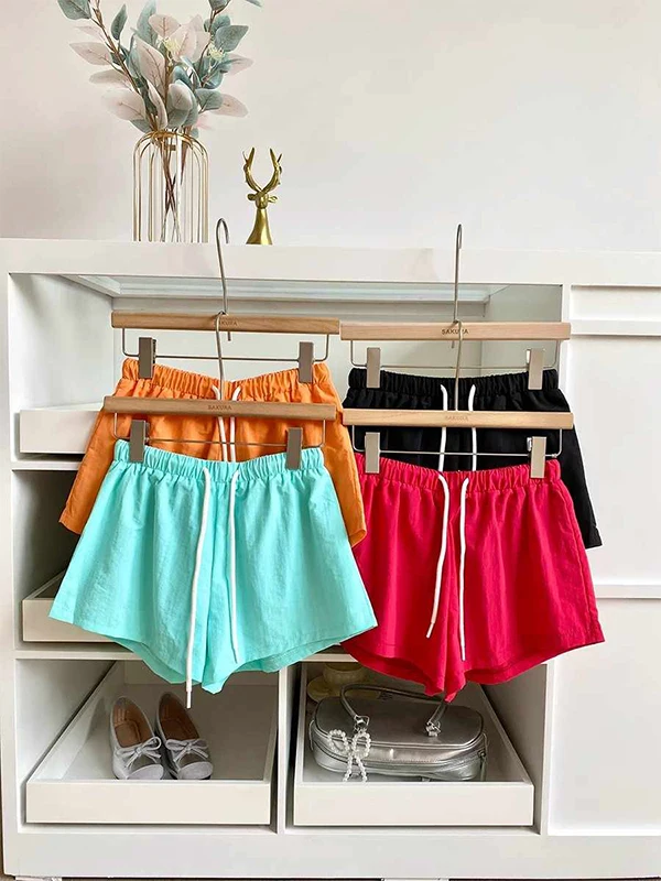 

Retro American Sports Fashion Design High Waist Casual Shorts Drawstring Trendy Short Pants Korean Style Straight Leg Polyest...