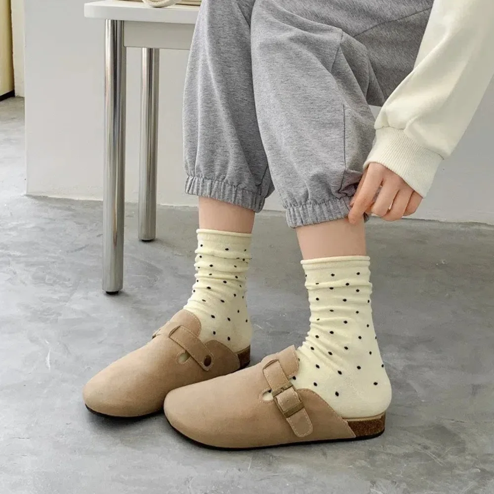 Comfortable Curled-edge Polka Dot Socks Sweat Absorbent Thin Mid-Tube Socks Breathable Women's Socks Summer