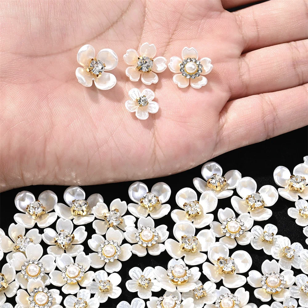 40pcs Imitation Pearl Flower-shaped Rhinestone Buttons for Jewelry Making Decorative Hat Clothes DIY Craft Sewing Accessories