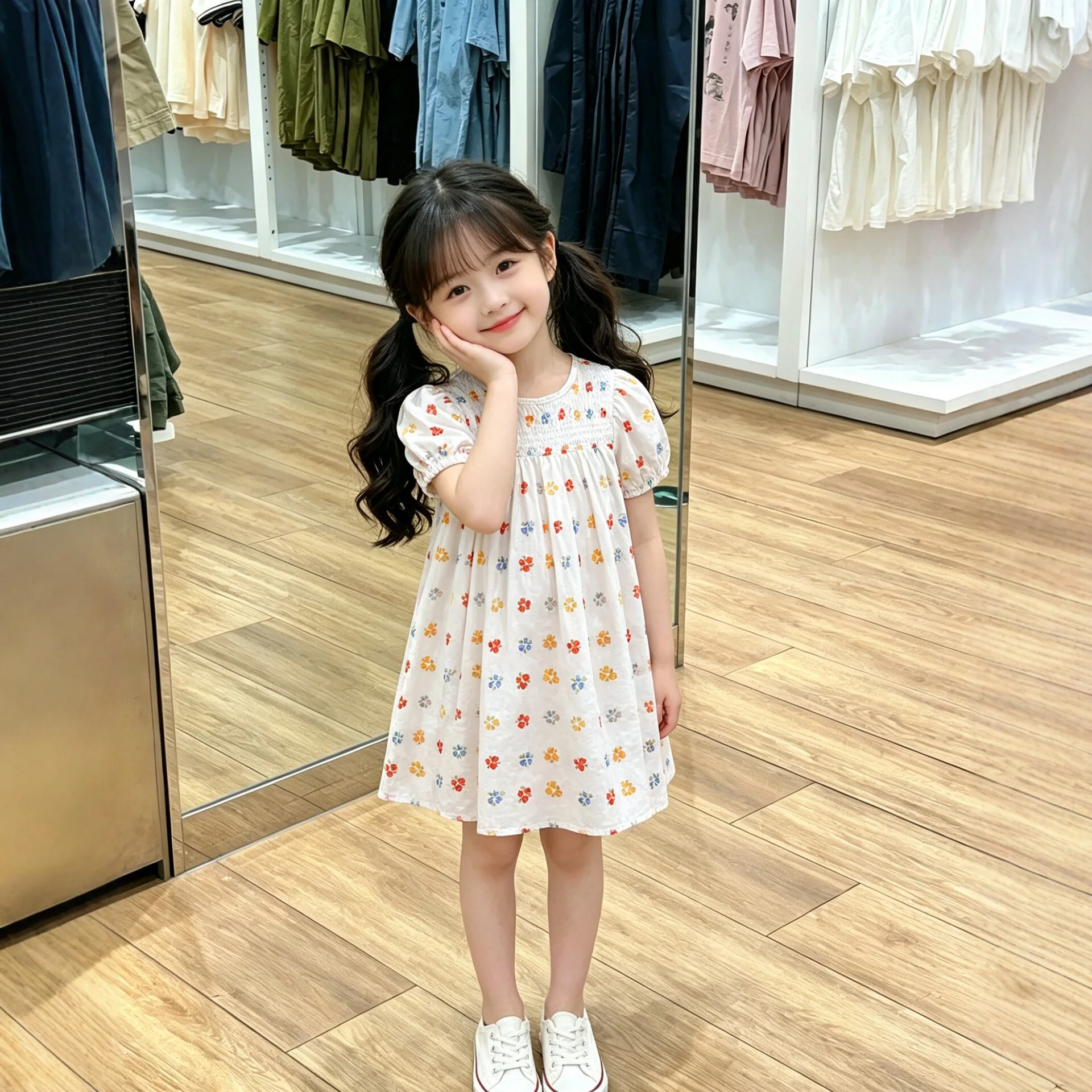 2026 Summer New Arrival Girls Floral Bubble Sleeve Dress Fresh Princess Two-Piece Korean Style Summer Outfits