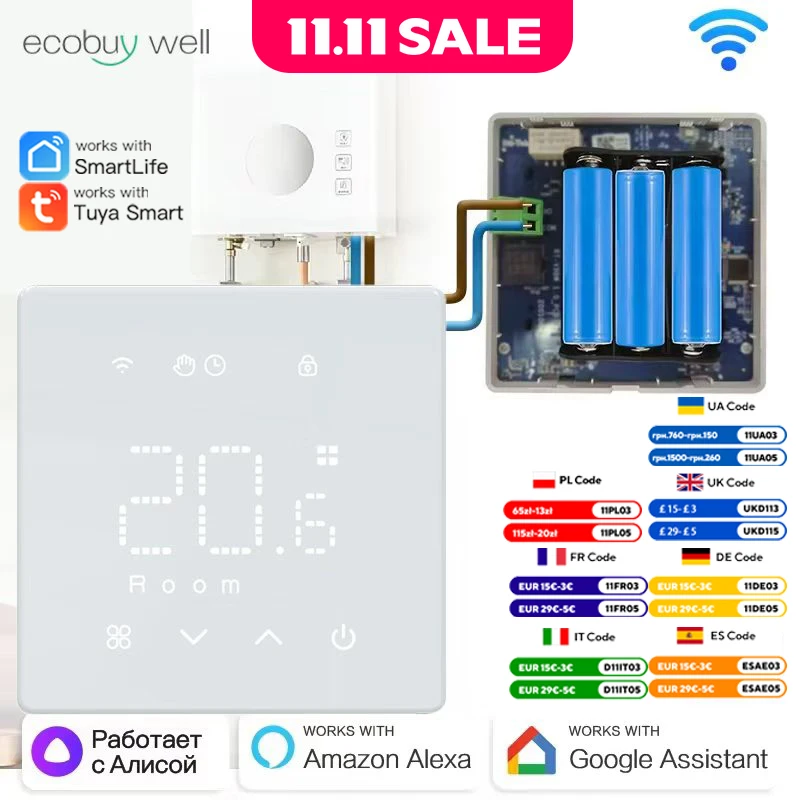 

Smart WiFi Thermostat For Gas Boiler Power Battery Powered Home Thermostat Wifi Temperature Controller Alexa Google Home Alice
