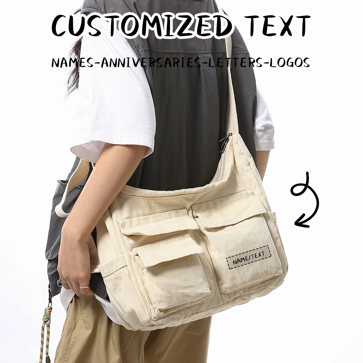 

Logo Customized Canvas Bag, Men's Tote Bag, Crossbody Bag, Large Capacity Handbag, Retro Shoulder Bag, Computer Bag, Commuter Travel Bag, Female Student Personalized DIY