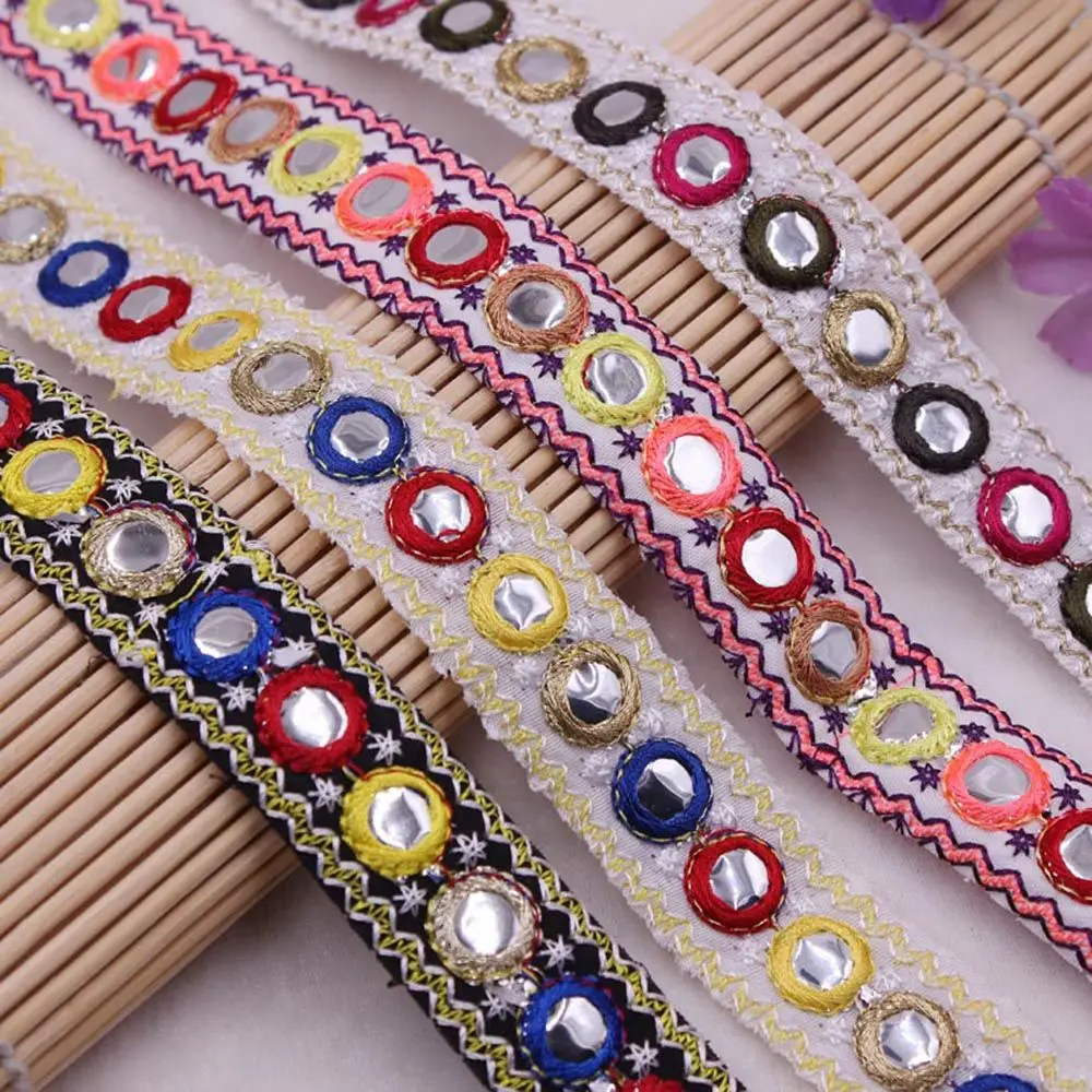 1yard Ethnic DIY Webbing Sewing Clothing Decorative Embroidered Lace Trim Yarn Mirror Ribbons