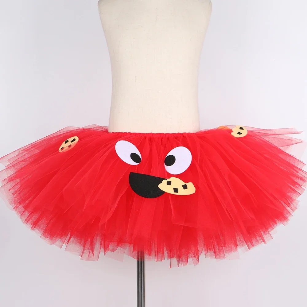 Red Cookie Monster Elmo Girls Tutu Skirt Set Fluffy Toddler Baby Girls Tulle Skirts Kids Halloween Birthday Party Tutu Costume