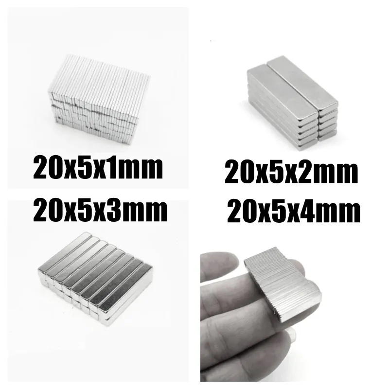 10 20 50PCS  Magnet 20x5x1 20x5x2 20x5x3 20x5x4 mm N35 Square Rare Earth Powerful Neodymium Magnetic Magnet