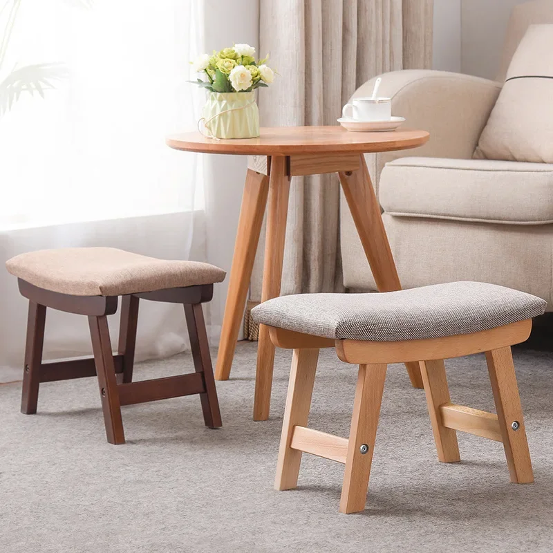 Home Creative Bench Simple Solid Wood Home Shoe Changing Stool Living Room Foot Stool Home Fabric Low Stool Chair Designer Chair