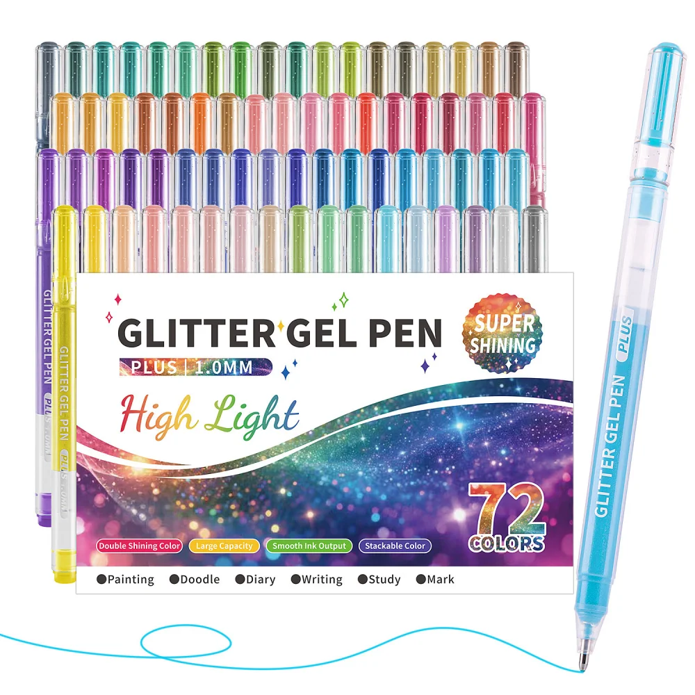 

72 Color High-Capacity Glitter Effect Art Journal Pens 1.0mm Glitter Gel Pen Doodle Writing Mark Art Painting Stationery Supplie