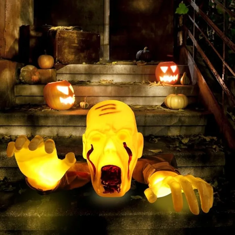 

Halloween Glowing Skeleton Ground Plug Hands Set Creepy Ghost Horror Ornament Warm Light Decoration for Yard Street Party Props