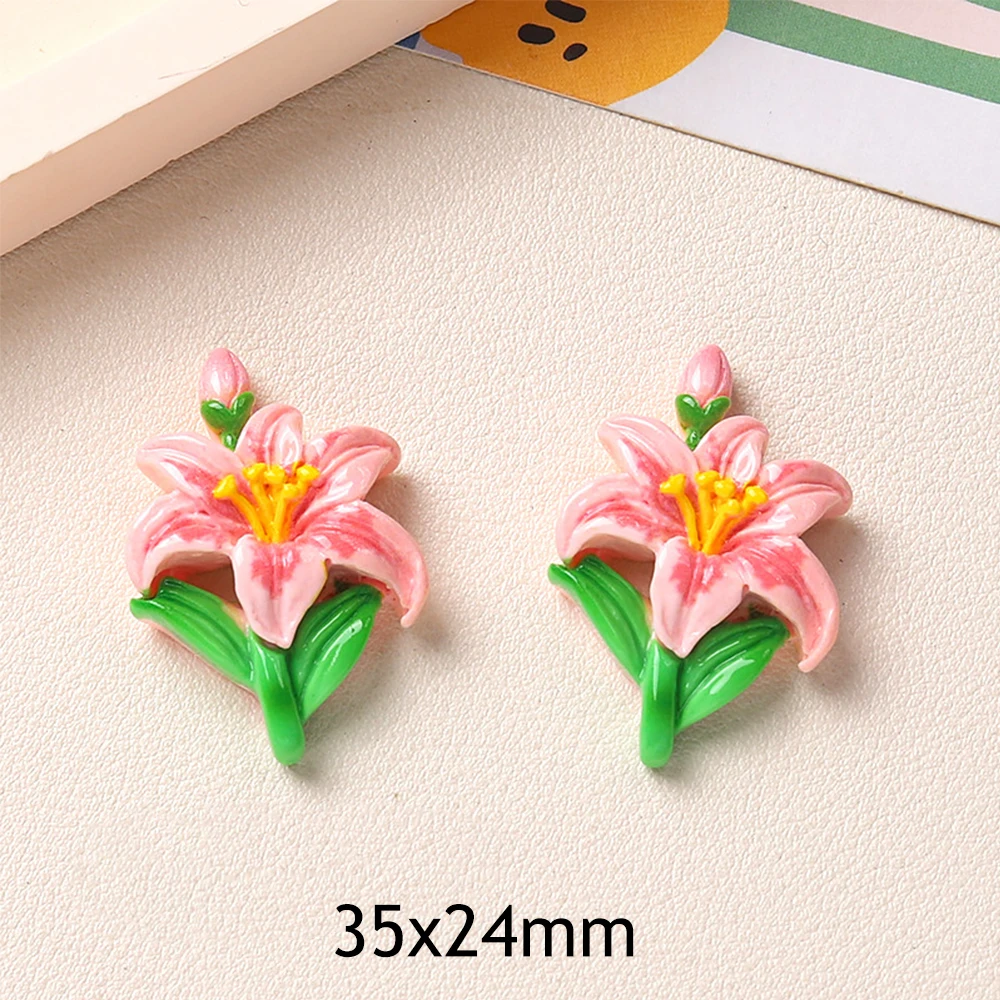 10PCS Shiny 35x24mm Flower Series Miniature Flat Back Resin Cabochons For Hairpin Scrapbooking DIY Home Decor Craft Accessories