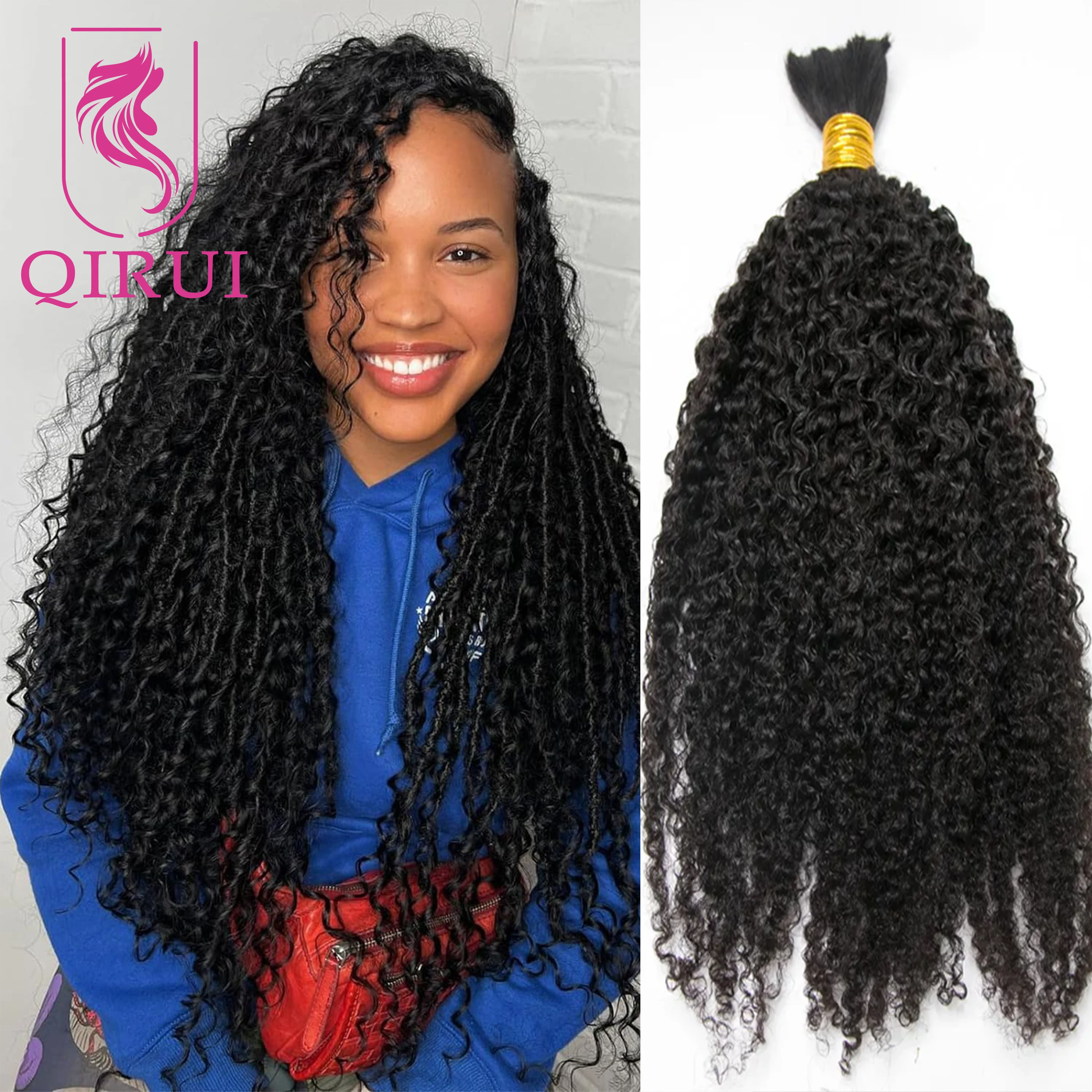 

Tight Curly Bulk Human Hair For Braiding Color 4 30 Braiding Human Hair Extensions For Boho Braids Double Drawn Bundles No Weft