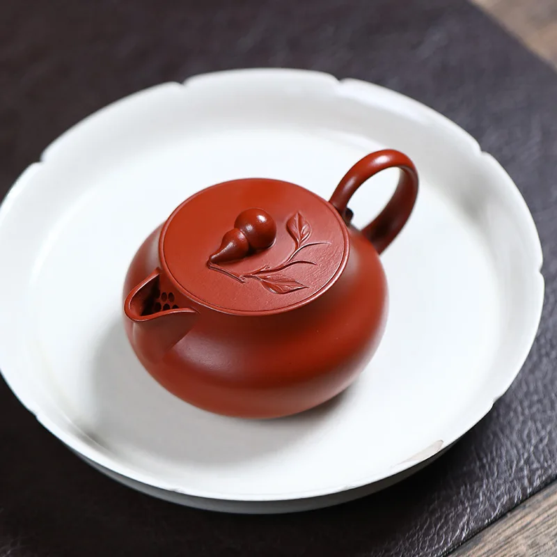 Yixing Purple Clay Teapot Hand-Applied Decals Gourd-Shaped Made Natural Mineral Zhuni Clay Comes In Gift Box With A Fortune