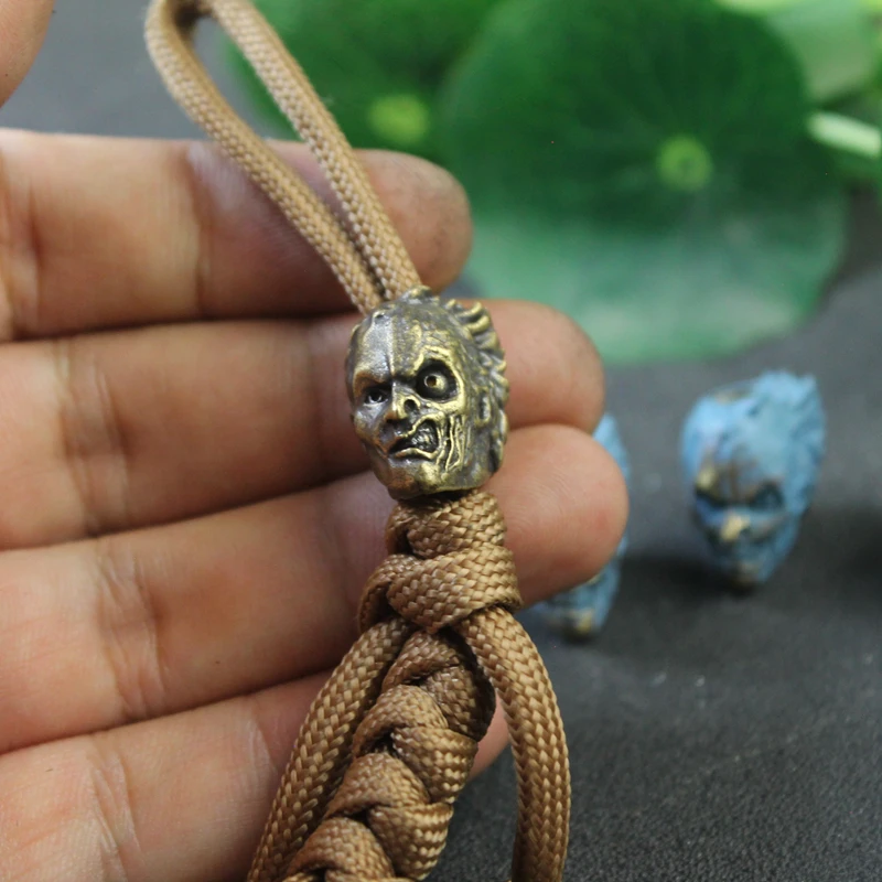 Zombie Skull Face Brass Knife Beads Handcrafted DIY Paracord Woven Lanyards Pendants Outdoor Punk EDC Tools Hangings Accessories
