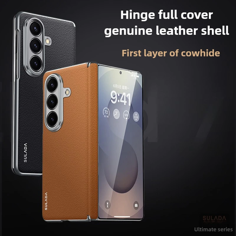 

Чехол из натуральной кожи для Samsung Z Fold 7, чехол SULADA с центральной осью, универсальный защитный ремешок, встроенный магнитный кожаный чехол
