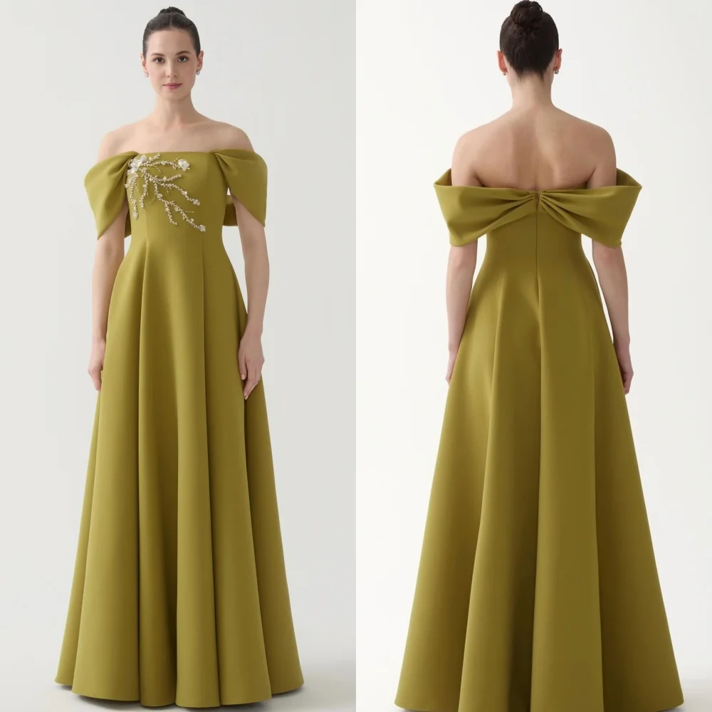 

Customized Exquisite Elegant Jersey Beading Sequined A-line Off-the-shoulder Long Dresses Bespoke Occasion Dresses High Quality