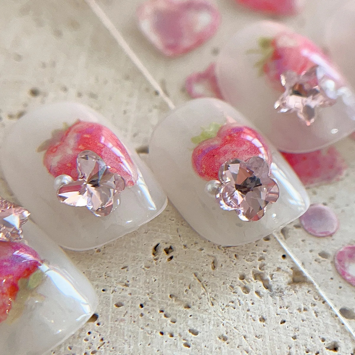 1 stuks nagelstickers jelly roze aardbei hart zoete luxe stijl met zelfklevende achterkant nail art stickers geschikt voor manicure