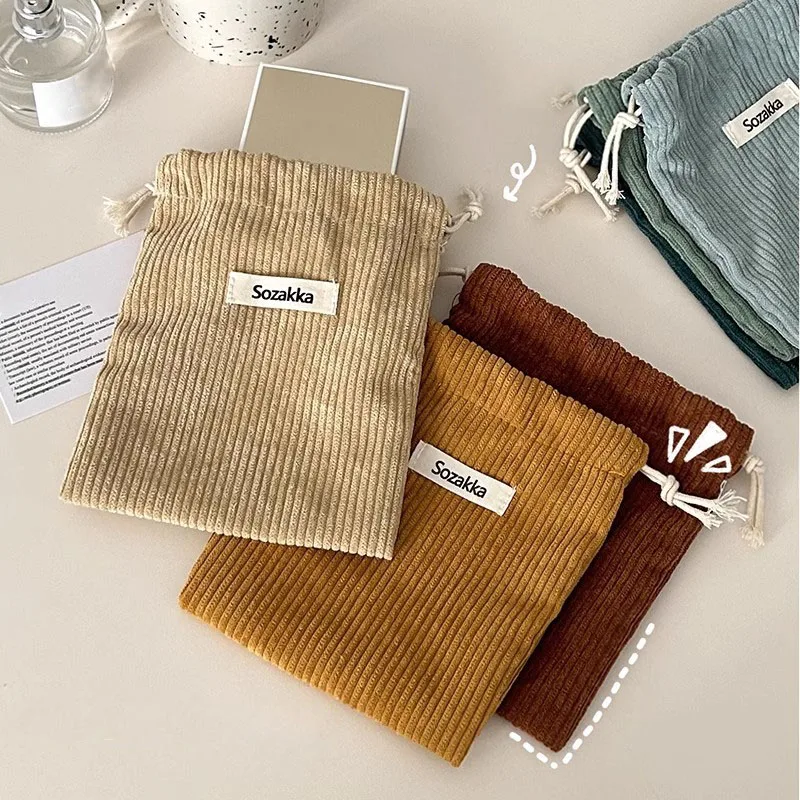 1Pcs Corduroy Drawstring sanitary napkin Coin Money Storage Bags Package Small Women\'s Corduroy Makeup Lipstick Organizer Pouch