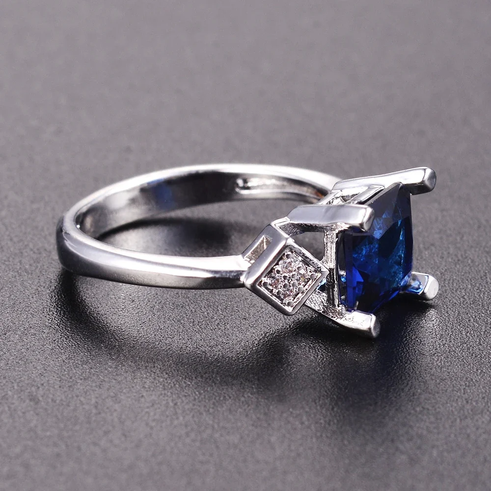 New Square Silver 925 Jewelry Rings Women's Finger Ring With Dark Blue Sapphire Gemstone Zircon Vintage Fine Jewelry Wholesale