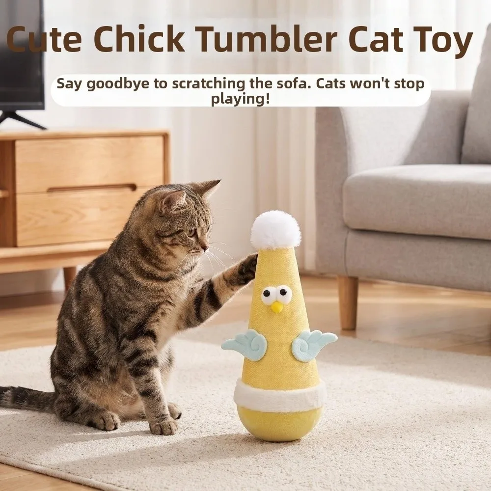 Chicken Shaped Cat Tumbler Wobbler Toy Bite-resistant Vertical Cat Scratch Post Cartoon Scratch Resistant Self-Balancing Cat Toy