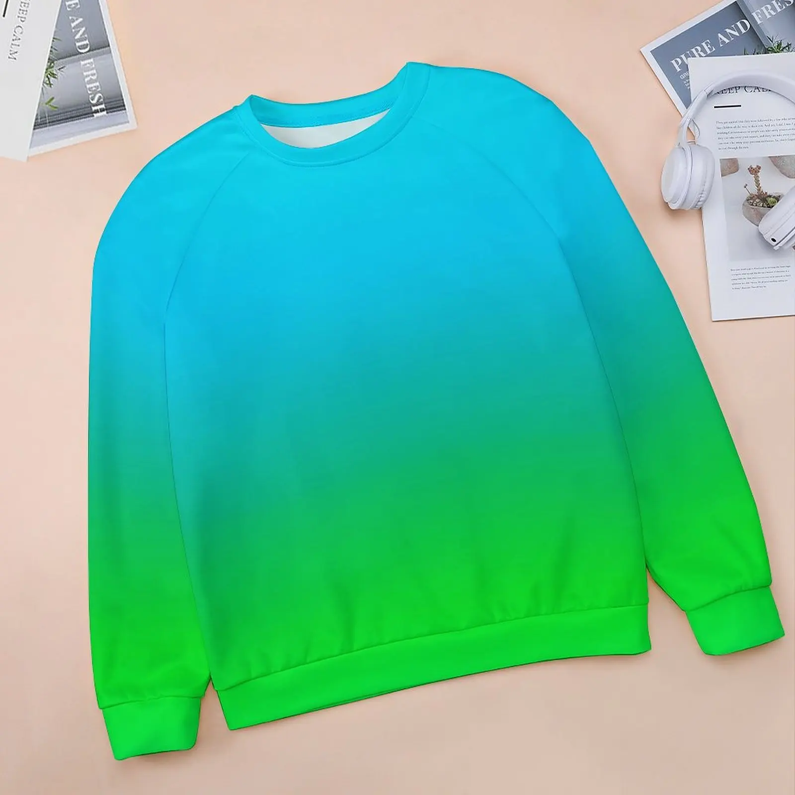 Blue Green Ombre Hoodies Woman Long Sleeve Gradient Print Y2k Casual Hoodie Hot Harajuku Oversize Design Sweatshirts