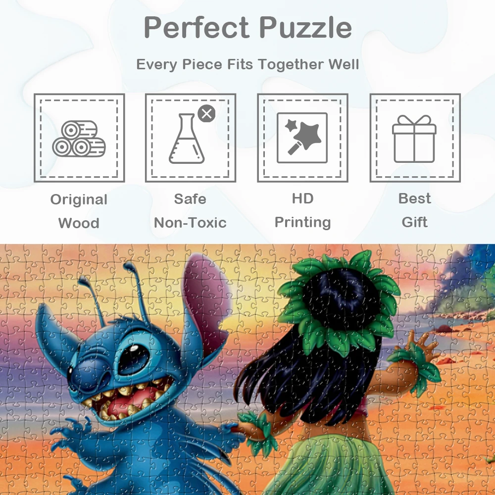 Stitch and Lilo Holding Hands Puzzle Disney Series Cartoon Characters Games and Puzzles 108/200/300/500/1000/1500 Pieces Puzzles
