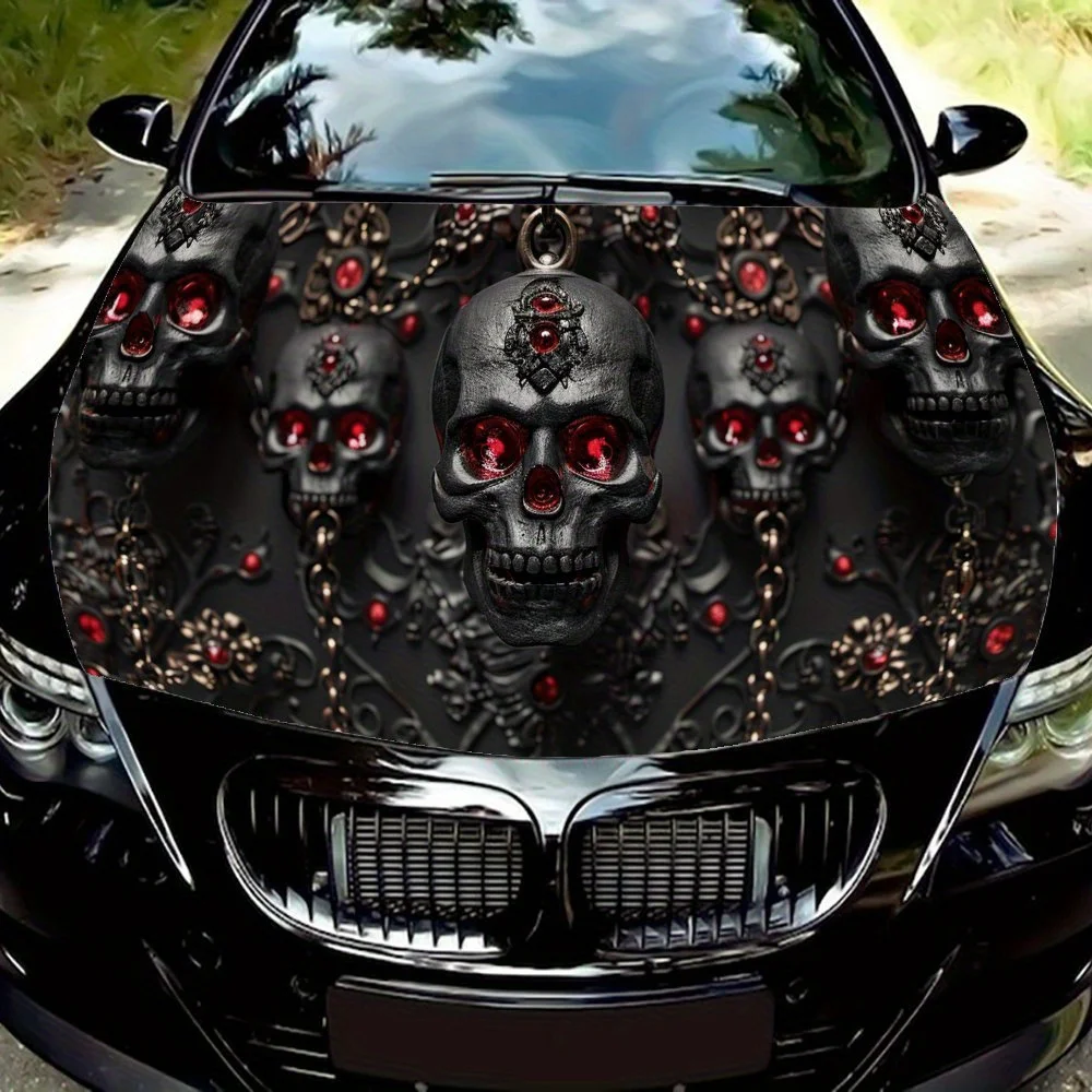 

Chain Bound Skull PVC Car Vinyl Wraps, Self-Adhesive Waterproof Car Hood Decal Sticker, Car Decoration Protection Stickers for T
