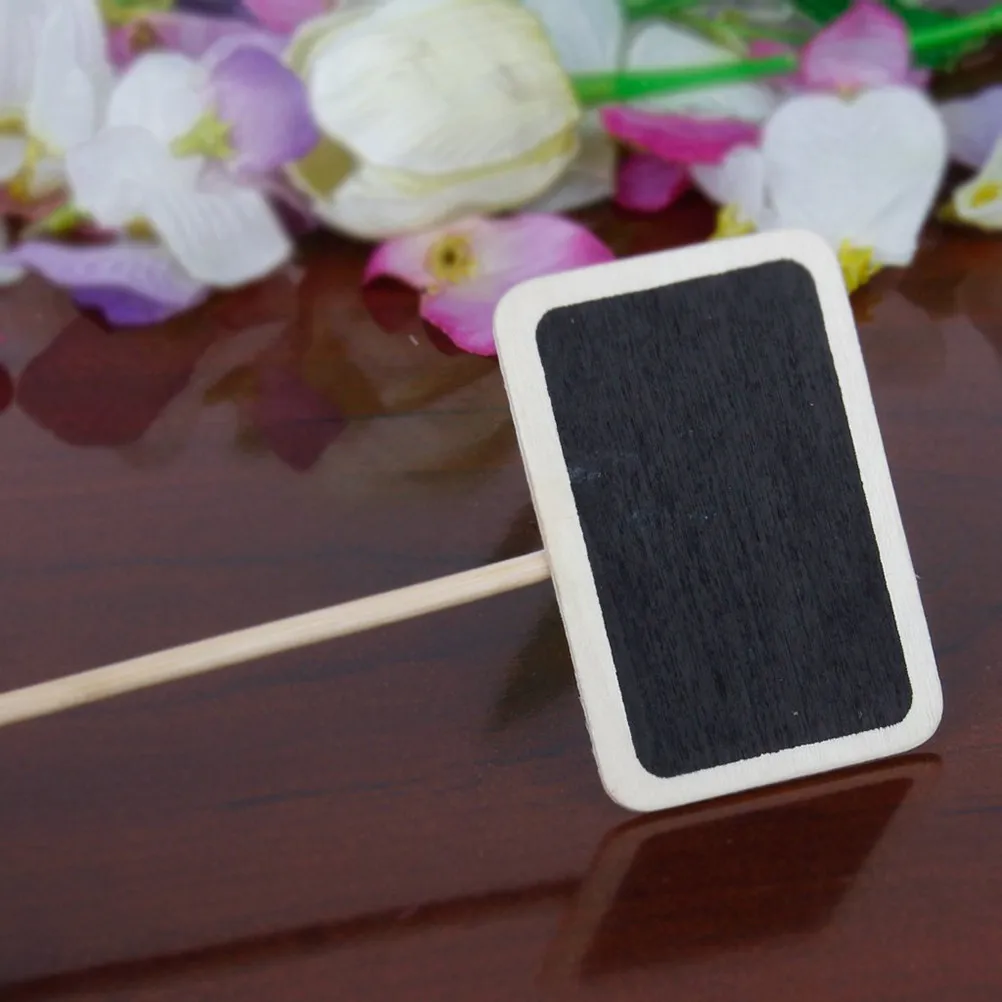 10Pcs Mini Wooden Chalkboard Set with Holder Base 6.8x4.5cm Rectangle Board 13.8cm Stick 3.7cm Diameter Base for Table Numbers