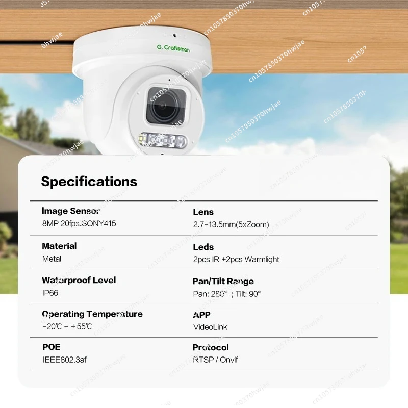 GA-PS9X5D-M8SS(AG) IP66 4K 8MP 5X Optical Zoom PTZ Turret Mini Metal Dome IP Camera with Human Vehicle Detection Full Color