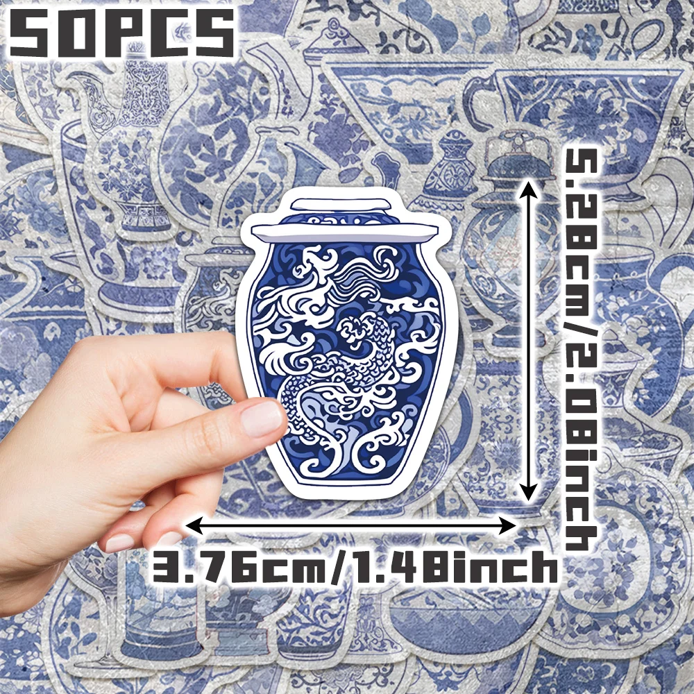 50pcs blue and white porcelain non-repeating stickers for holiday gift party decors Back to school Class reward Birthday gift