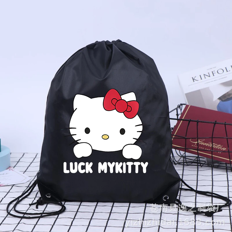 Bolsillo portátil con cordón para hombre y mujer, cinturón de Hello Kitty Kuromi, mochila para montar, bolsa de tela, almacenamiento de regalo,