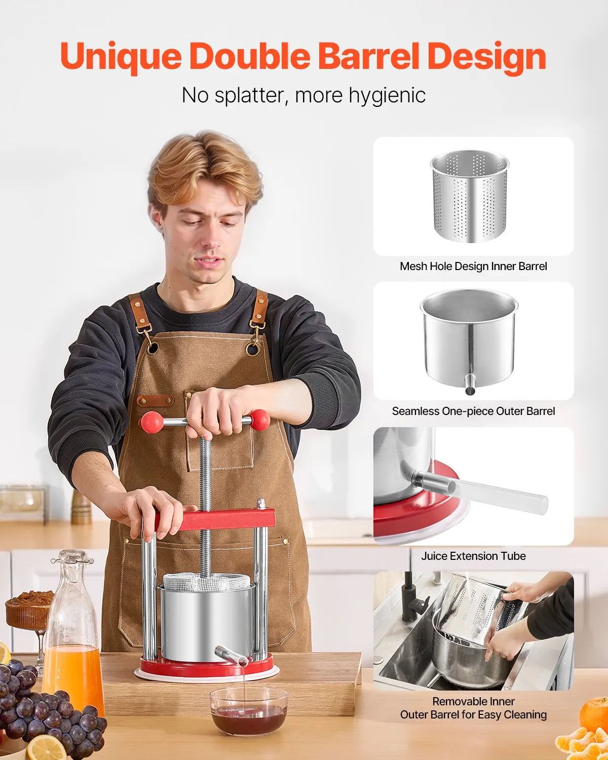 

Fruit Wine Press Manual Press For Wine Making 0.44 Gal/1.65L Stainless Steel