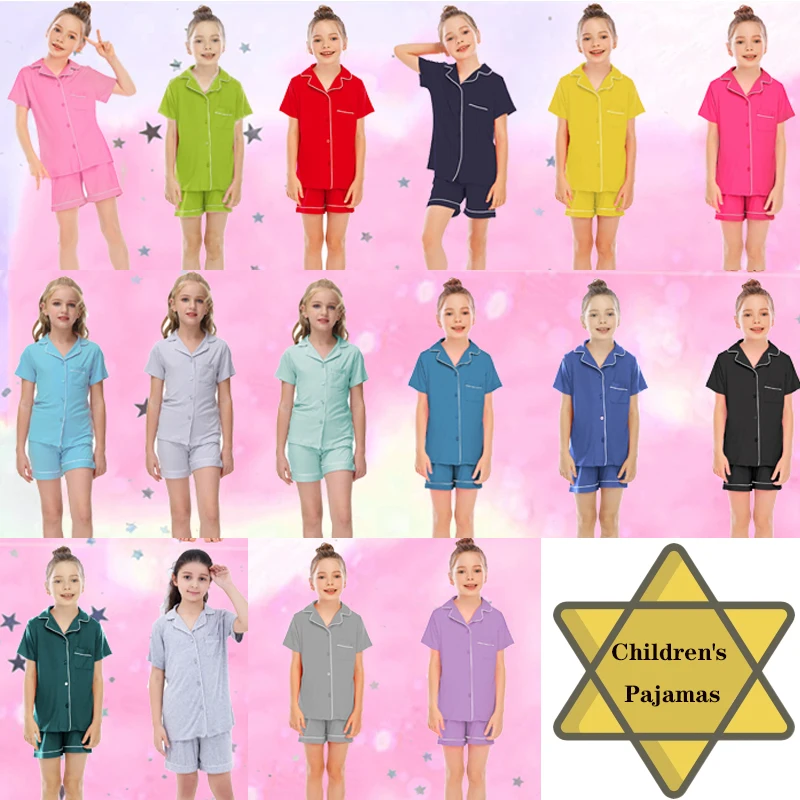 

Детские пижамы-кардиганы Aamikast, пижамы для девочек, детская короткая одежда для дома, однотонный пижамный комплект для мальчиков, детская пижама на пуговицах, 2 предмета