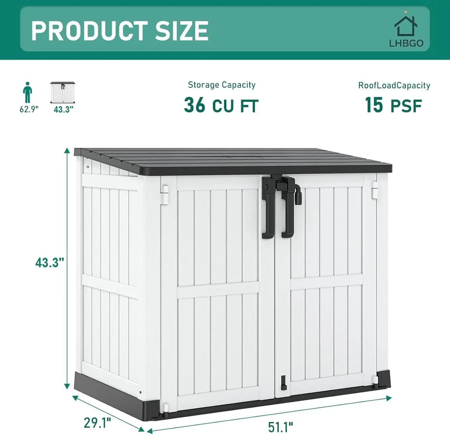 Generator Horizontal Storage Large Capacity Weather Resistant Storage Box, Lockable Resin Waterproof Shed for Garbage Cans