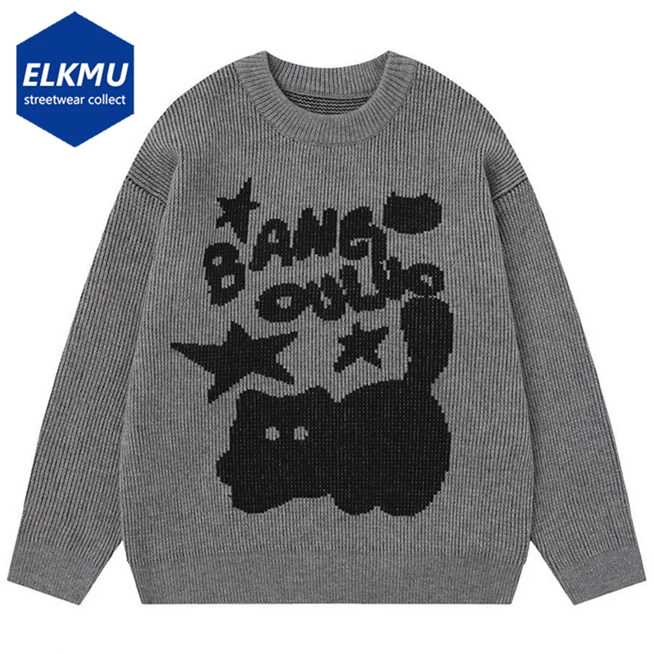 

Cat Graphic Men Y2K Sweaters Casual Loose Knit Jumpers Streetwear Harajuku Hip Hop Oversized Sweaters Knitwear