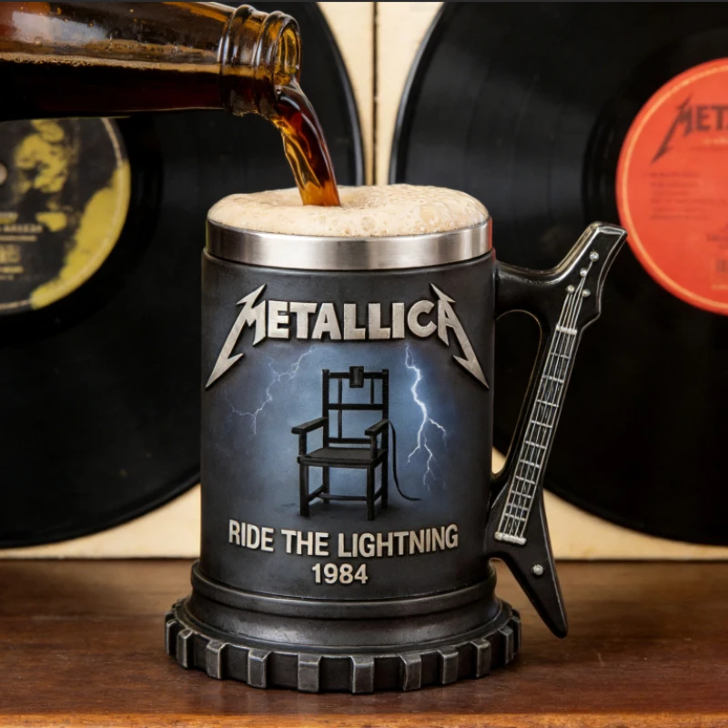 Jia-Ruru Metallica Gitarren-Griff Bierkrug, Ride The Lightning 1984 Sammlerstück Kaffeetasse für Rockfans