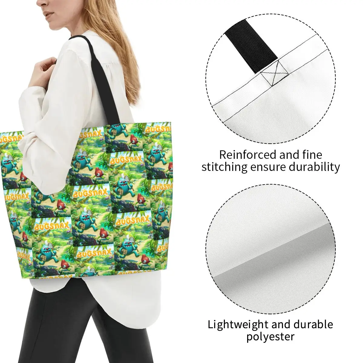 Bugsnax Game Poster Shopping Tote Bag Canvas Large Capacity Shoulder Bags Shopper Grocery Handbag for Women