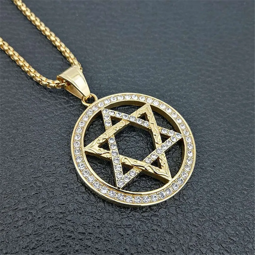 Religious Magen Star of David Pendants Necklace Gold Color Stainless Steel Hexagram Necklace Women/Men Iced Out Jewish Jewelry