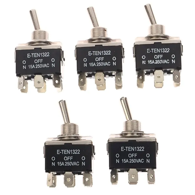B27B Car Boat Rocker Toggle Switch 5Pcs Heavy Duty 15A 250V 6 Pin 3 Position SPST On/OFF Rocker Switches