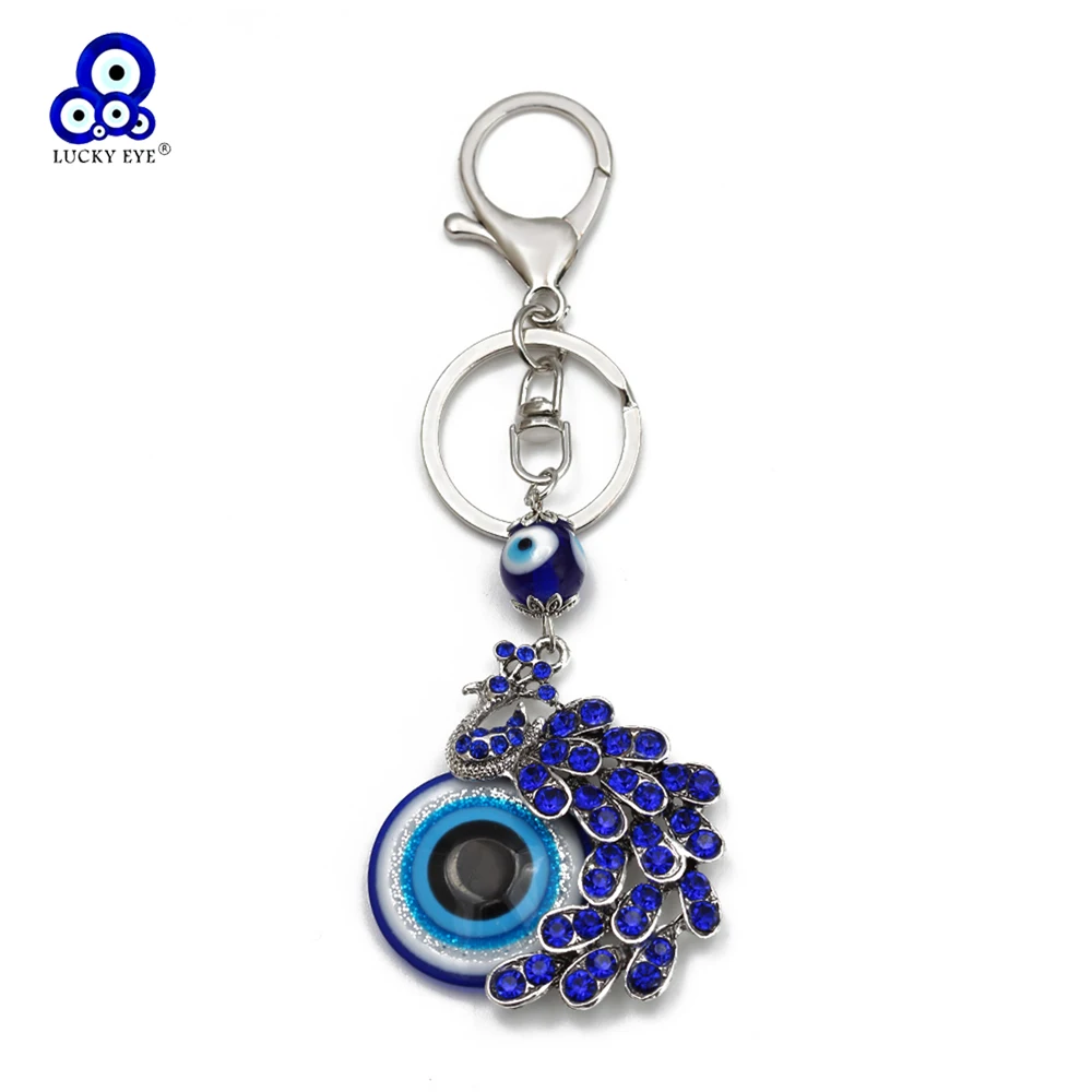 Lucky Eye Turkish Evil Eye Keychain Alloy Key Chain Holder Blue Glass Bead Bag Car Keyring for Women Men pulseras bijoux צמידים