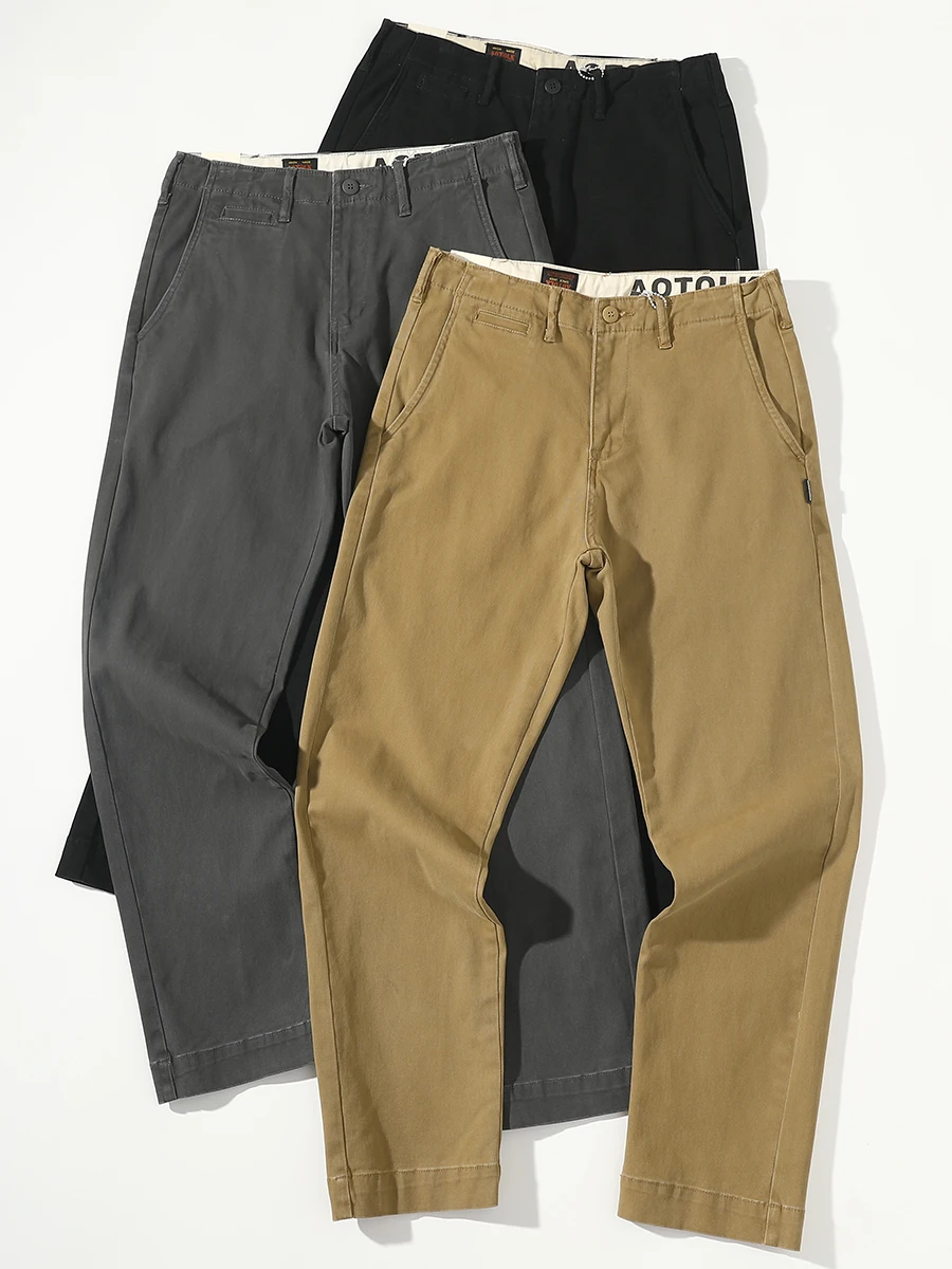 

High Quali Canvas Straight Leg Casual Pants Men's Slim Fit Khaki Cuffed Trousers American Retro Sle Loose Twill Long Trou...