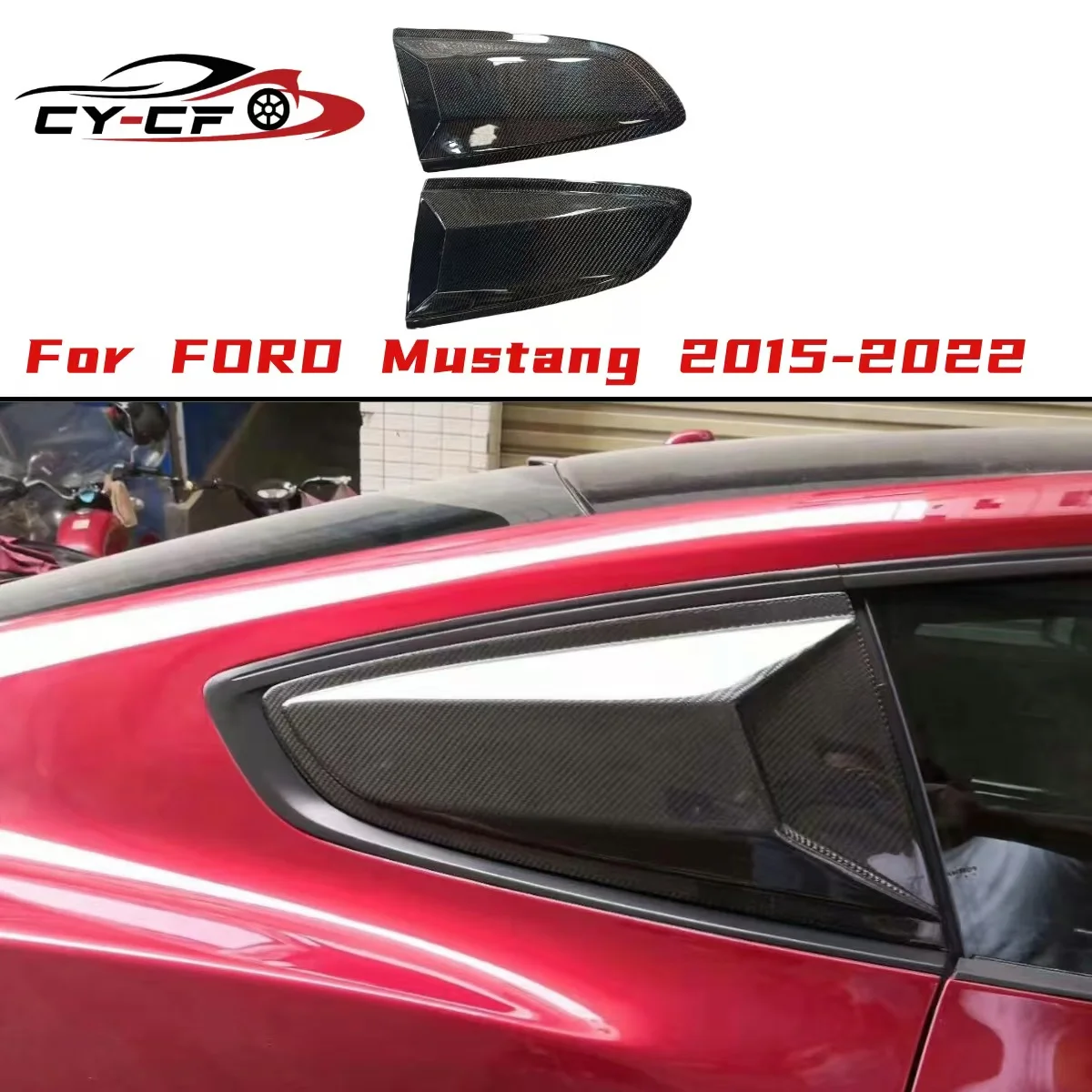 

For 2015-2022 Ford Mustang Carbon Fiber Rear Side Window Louver Automotive blinds Rear window triangle ROBOT Style Body Kit