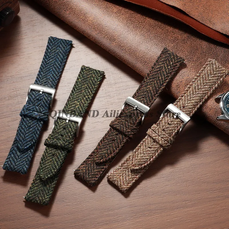 18mm 20mm 22mm Tweed Nylon Weave WatchBand Strap Vintage Leather Nylon Bracelet for Seiko for Omega Quick Release Wristband Belt