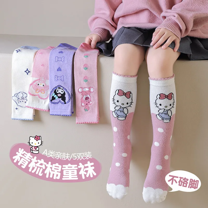 

Детские носки Kawaii Sanrio Kuromi My Melody Cinnamoroll, милые осенне-зимние студенческие носки до середины икры с героями мультфильмов для девочек, подарок