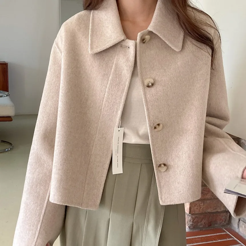 Coreano Sle Inverno New Faion Colletto rovesciato Design unico Bottone singolo ort Ele Cappotto di lana Capispalla da donna