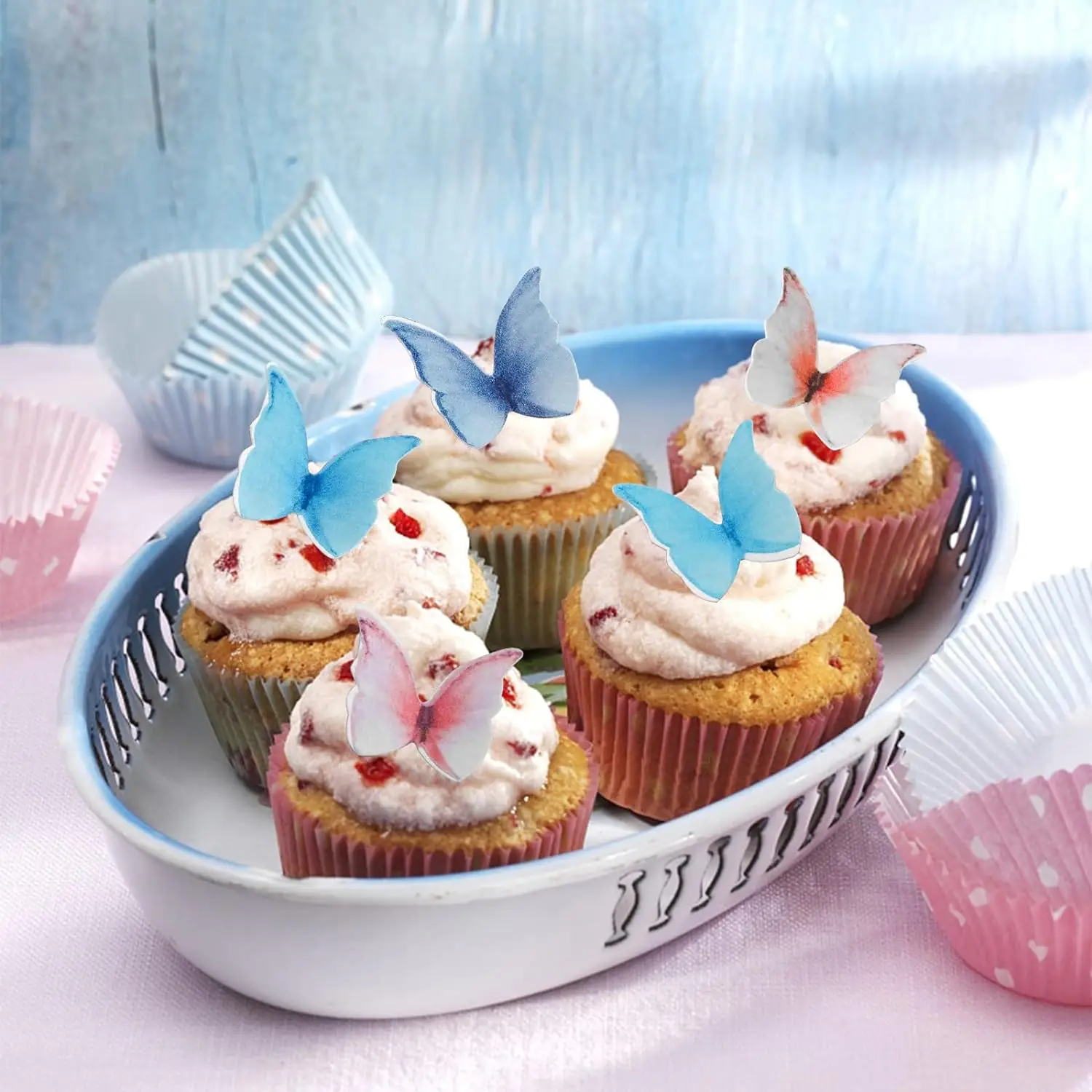 48/160 Stück rosa Schmetterlinge Cupcake Topper Papier Schmetterling Kuchen Topper für Geburtstag Braut Baby Dusche Mädchen Kuchen Dekorationen – Detail 28